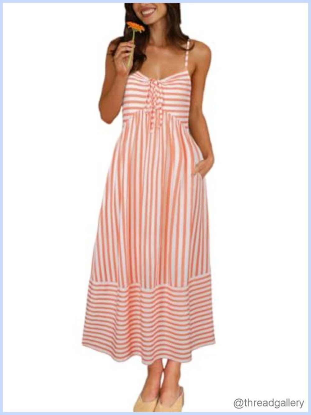 Women Boho Striped Maxi Dress V-Neck Tie Front Backless Beach Vacation